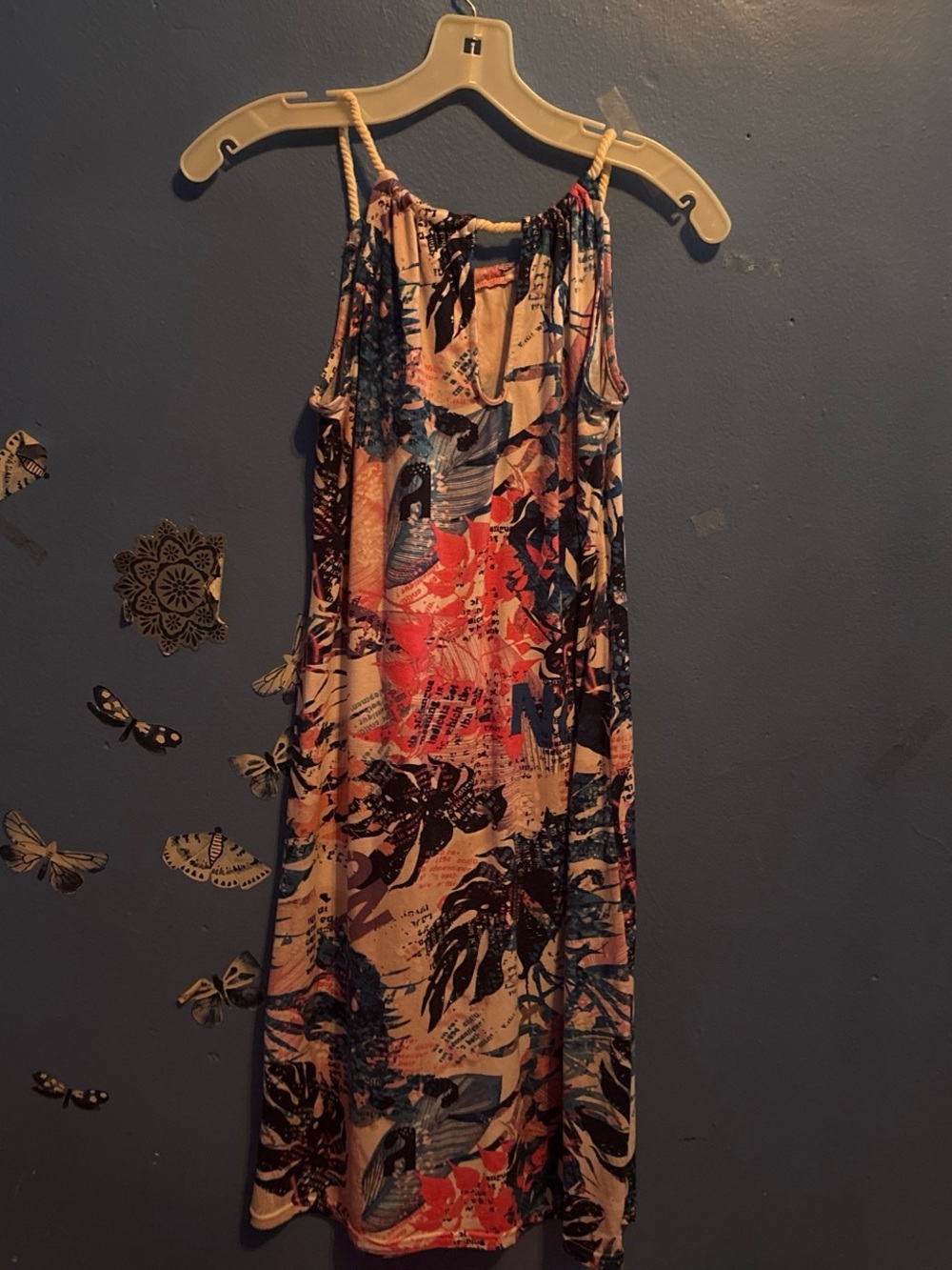 Women's Tropical Print Rope-Strap Sundress - Pink/Blue